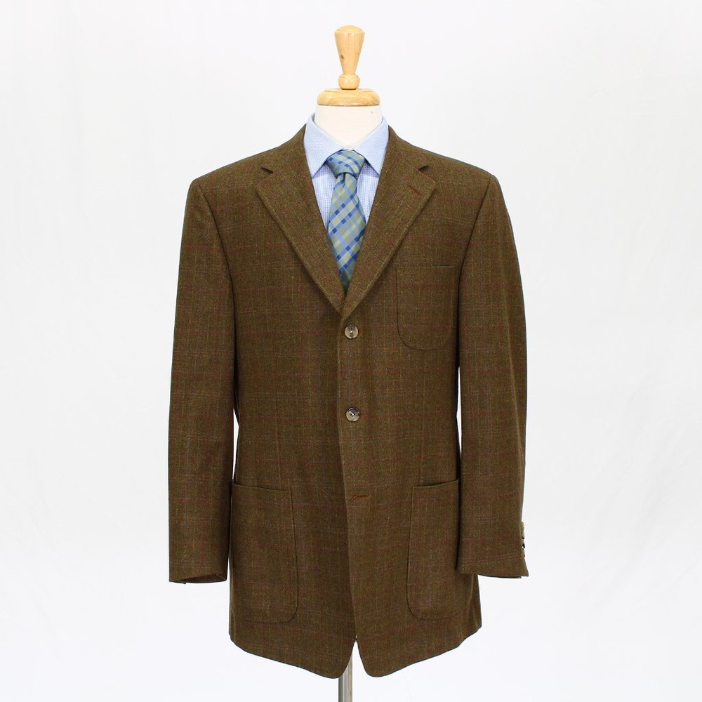 Samuelsohn 44L Green Check 3-Button Sport Coat Blazer Jacket O037